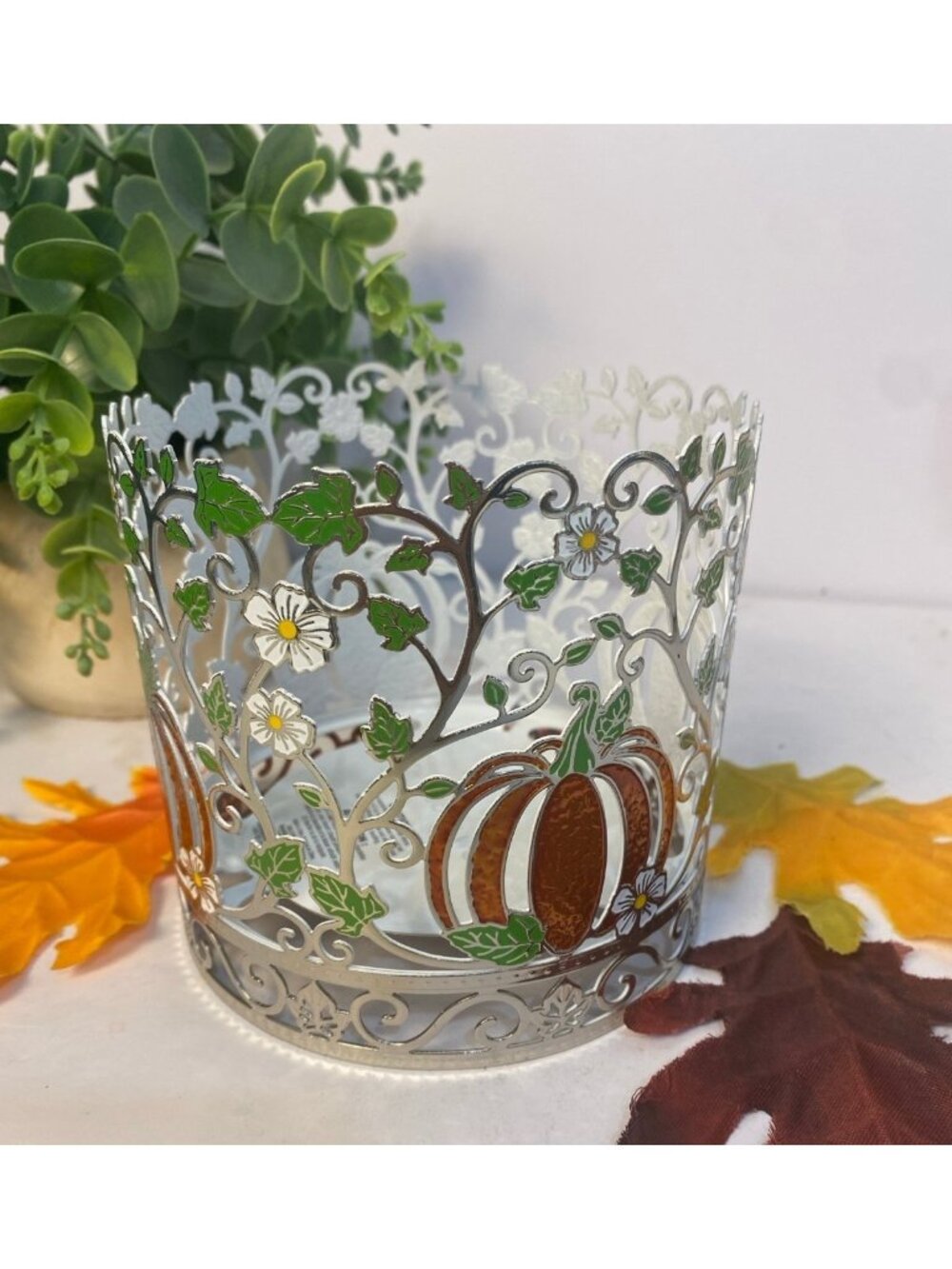 “Pretty Pumpkin Sleeve” Bath & Body Works New 3 Wick Candle Holder
